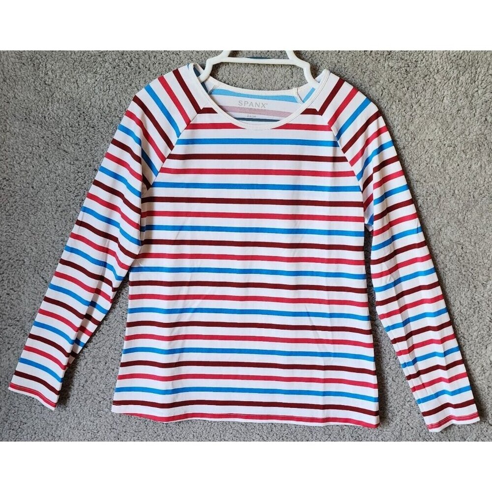Spanx Women's Long Sleeve Rash Guard Swim Shirt Top Red White Blue 50130R Size L
